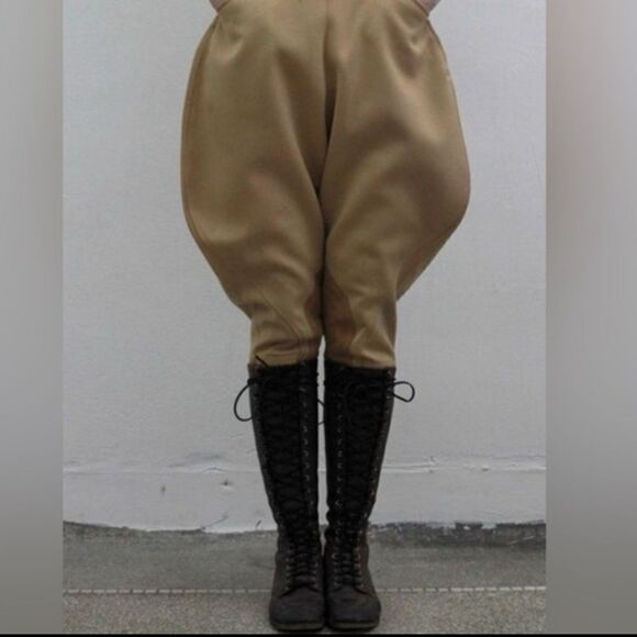 Polo Ralph Lauren ~ Vintage Tan Wool Twill Leather Knee Patch Riding Breeches - Picture 8 of 13